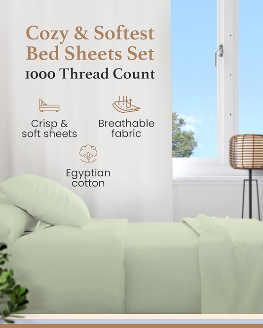 4 Pc Sage Twin Sheet Set for Twin Mattress, Egyptian Cotton Twin Bed Sheets for Twin Size Bed, Soft Breathable 16 Inch Deep Pocket Twin Bed Set - 1 Fitted Sheet, 1 Flat Sheet & 2 Pillow Case GoodSleepBedding
