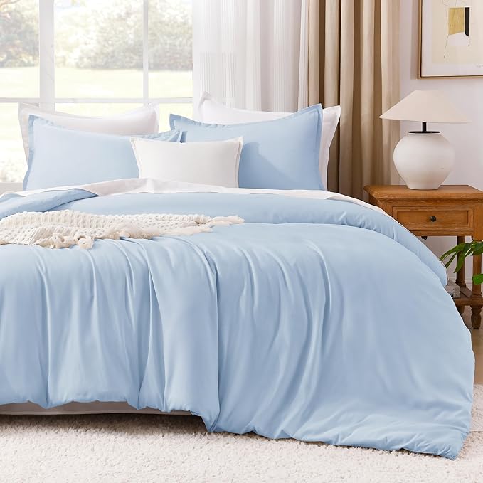 Litanika Comforter Set, Lightweight Solid Bedding Comforter Set, Fluffy Down Alternative Bed Set, Light Blue, Full