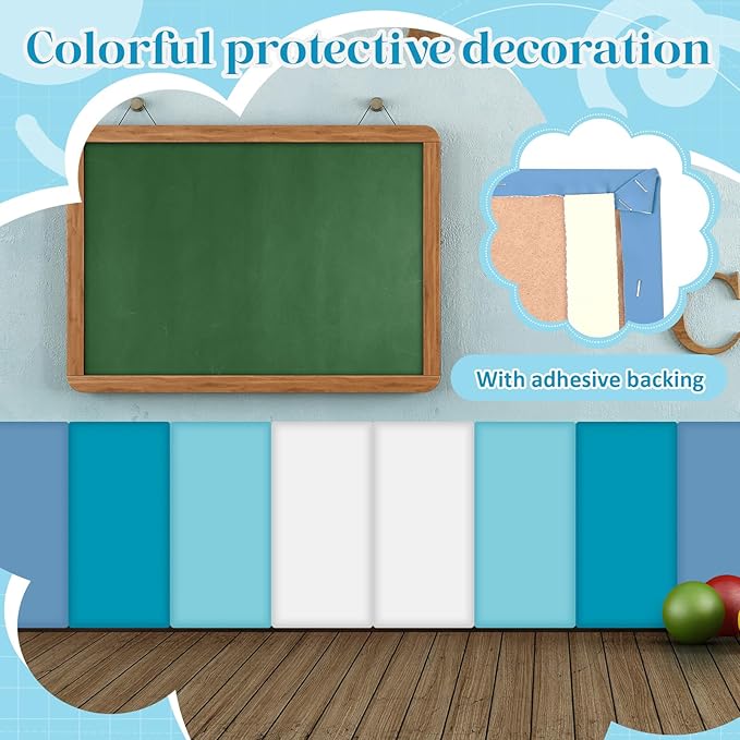 8 Pack Wall Padding for Playroom Peel and Stick Headboard 15.75" x 7.87" x 1.18" 3D Anti Collision Upholstered Wall Panels Self Adhesive Headboard Panel for Protection (Blue Colors)