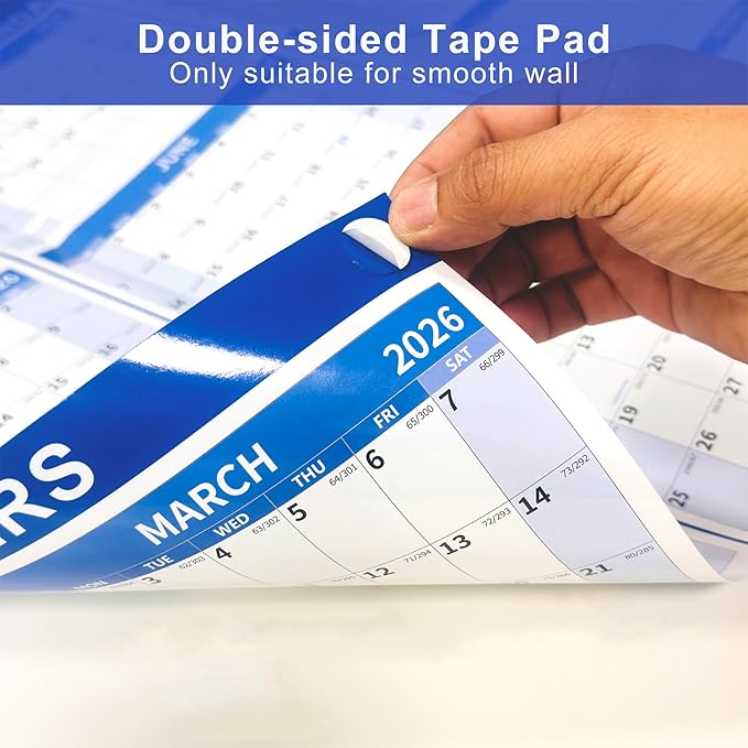 22.7" x 34.72" 2026 Wall Calendar, Folded Wet & Dry Erase Wall Calendar 12 Month, Yearly Laminated Wall Calendars, Reversible Annual Planner, Horizontal/Vertical, with Julian Dates