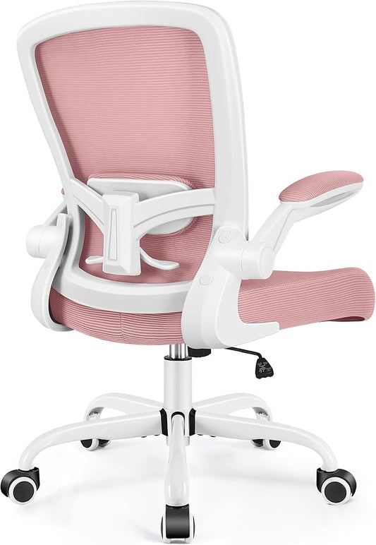 FelixKing Office Chair, Ergonomic Desk Chair Breathable Mesh Chairs Adjustable High Back Lumbar Support Flip-up Armrests, Executive Rolling Swivel Comfy Computer Chairs Home Office Rose Quartz