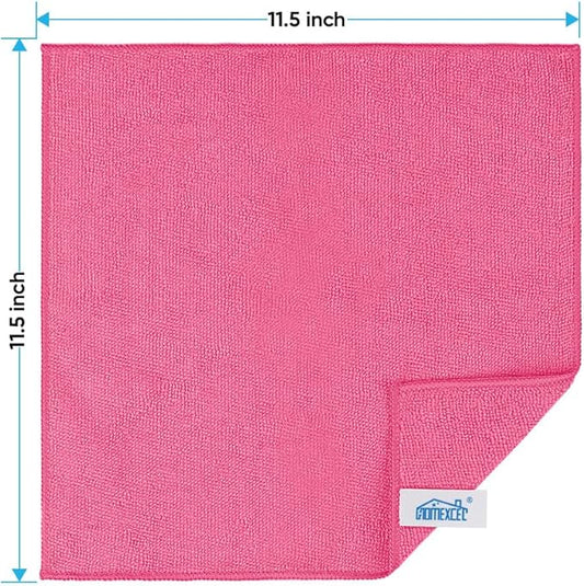 HOMEXCEL Pink Microfiber Cleaning Cloth, 24 Pack Cleaning Towels for Kitchen, Lint Free, Scratch-Free, Highly Absorbent, and Reusable Cleaning Rags for House, Window and Glass, Cars, 11.5 X11.5 inch