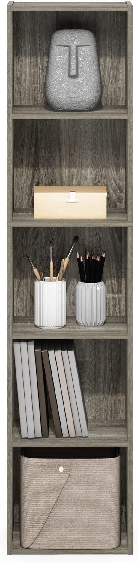 Furinno PASIR Book Shelf, 5-Tier Modern Bookshelf, Open Shelves Bookcase 9 x 12 x 52, for Living Room, Bedroom, Home Office, French Oak