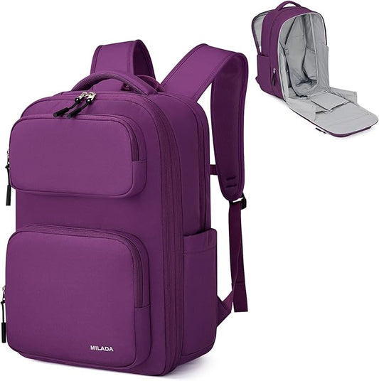 MILADA Expandable Travel Backpack 28L to 39L, TSA-Approved Carry On Backpack with 17 Inch Laptop Compartment, School Business Work Backpack for Men & Women, Purple