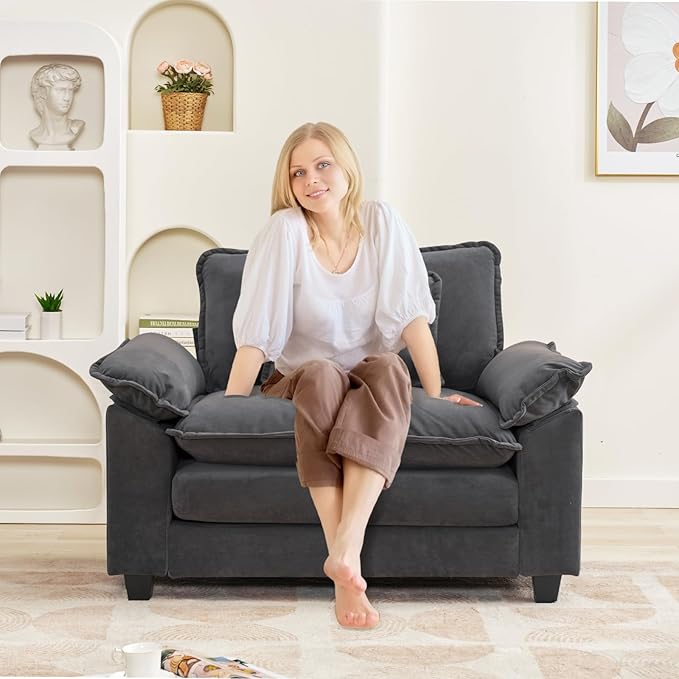 Modular Sectional Sofa, Comfy Cloud Couch Sectional Sofa, Velvet Sofa Sleeper Deep Seat Sofa with Throw Pillows for Living Room (Blue Gray, 53"- Single Seat)