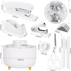 SKYDUE White Office Supplies Set, Office Desk Accessories 10PCS, Pencil Holder for Desk, Stapler, Tape Dispenser, Scissors, Ruler, Binder/Paper Clips and 1000pcs Staples,Desk Supplies Set