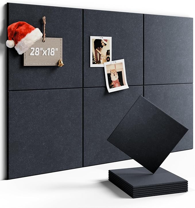 Felt Bulletin Board Tiles -28"x18" Cork Board Alternative for Office Decor, Push Pin Board Wall Organizer 6-Pack - Deep Charcoal Blue