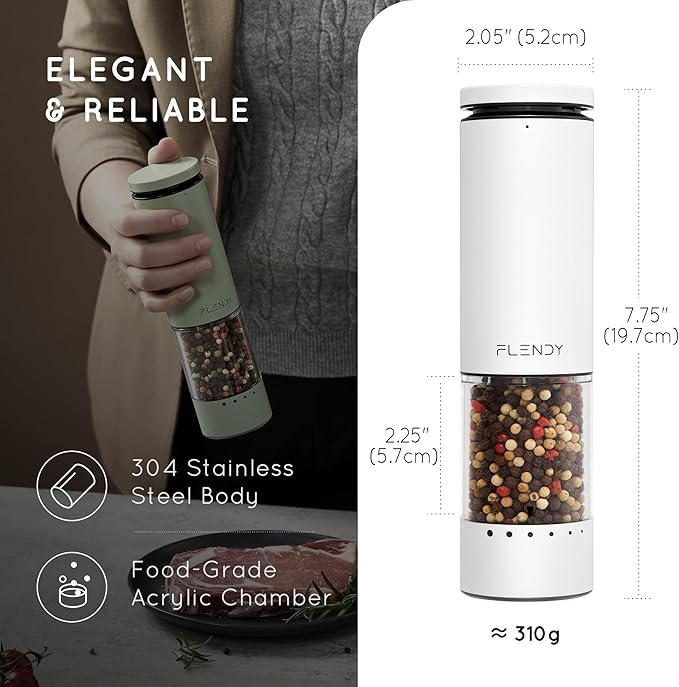 Electric Salt and Pepper Grinder Set Rechargeable, Automatic Salt and Pepper Grinder Set with Oversized Top Button, Stainless Steel Electric Salt and Pepper Shakers Set