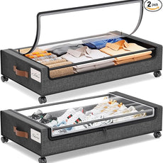 Yecaye Under Bed Storage with Wheels, 2Pack Under Bed Storage Containers, Underbed Shoe Storage Organizer, Rolling Under Bed Metal Drawers for Clothes, Blankets(30.71 x 16.93 x 6.69 in)