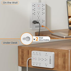 Surge Protector Power Strip - 11 Outlets(1850W/15A) with 6 USB Ports(2 USB C), 10FT Flat Plug Extension Cord, Wall Mount, White, ETL Listed for Home, Dorm Room