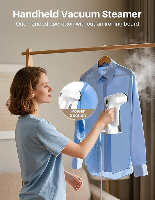 Sweepulire Vacuum Steamer for Clothes, 2500Pa Suction Handheld Clothes Steamer, 3 Modes, LED Display, Portable Travel Steamers for Clothes, Steaming & Ironing 2 In 1, 160ml Water Tank (for 110-120V)