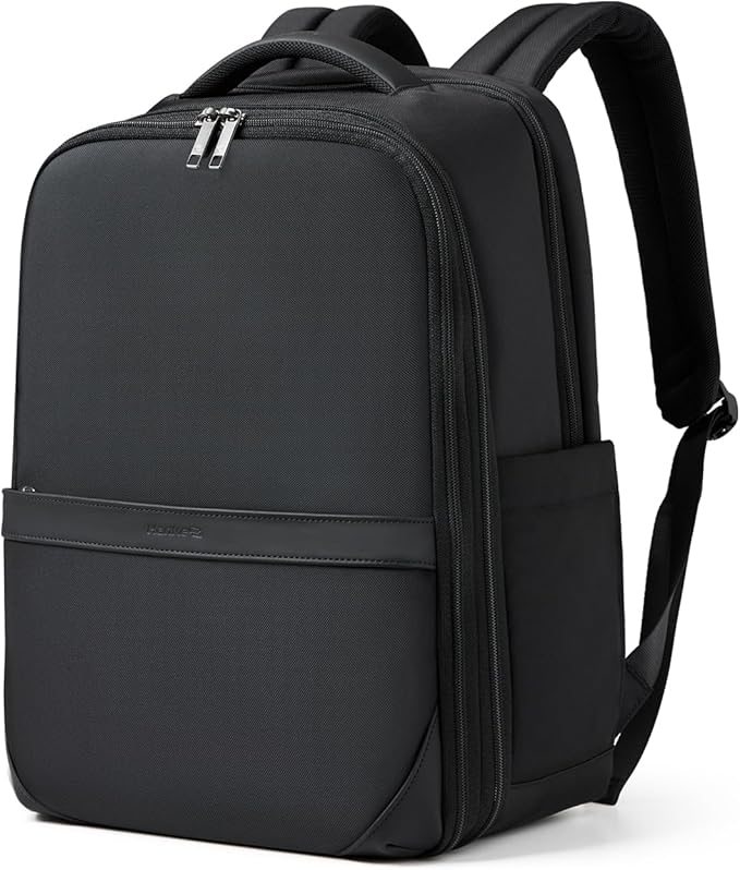 Hanke Expandable Travel Backpack 16 Inch, Full-Open Laptop Backpack Fits 15.6 Inch, Carry On Personal Item Bag with Luggage Strap, Business Work Backpack for Women Men, Black