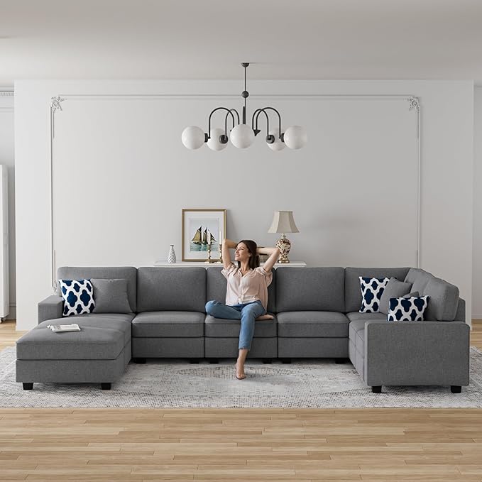 Legend Vansen Modular Sectional Sofa U Shaped Couch with Ottoman Modern Reversible Corner Sectional Couch for Living Room (Dark Grey, U Shaped Sofa-5)