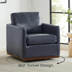 CHITA Swivel Accent Chair, Faux Leather FSC Certified Mid Century Modern Arm Chair for Living Room and Bedroom, Fully Assembled, Navy Blue