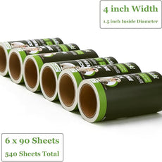 4 inch Lint Roller Refills Compatible with Evercare and Other Lint Rollers with 1 1/2 inch Inside Diameter Extreme Stick 90 Sheets Each Refill (Pack of 6, 540 Sheets Total)