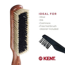 Kent CP6 Clothes Brush. 100% Natural Black & White Boar Bristle Lint Remover Especially for Cashmere, Wool and Silk for Keeping Delicate Fabrics Free from Fibres, Fluff and Pet Hair. Made in England