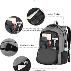 MATEIN 17 Inch Work Backpack for Men Women, Water Resistant Practical Travel Laptop Backpack with Trolley Sleeve, Casual College Daypack Laptop Compartment TSA Friendly, Grey Black