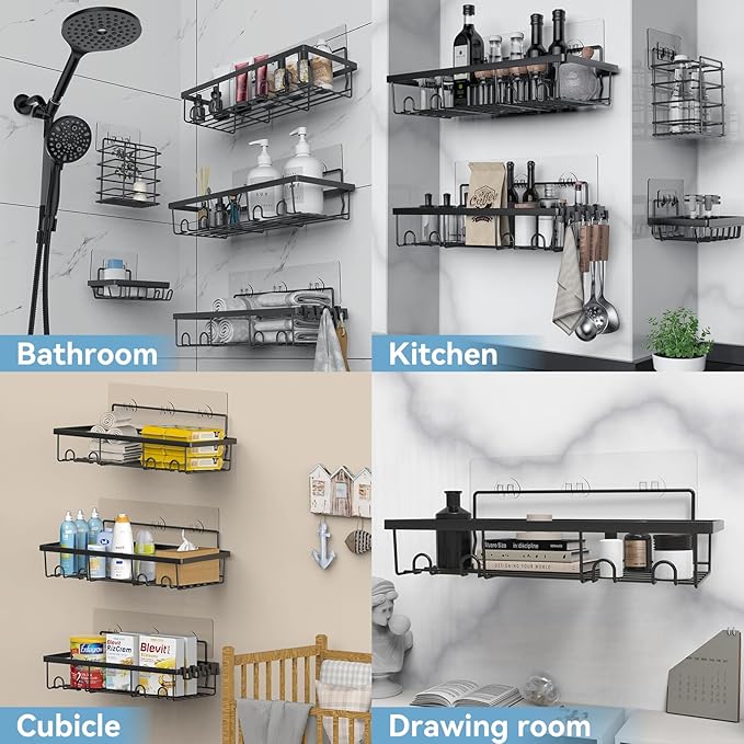MakeFit 5 Pack Shower Caddy, Adhesive Organizer for Bathroom & Kitchen, Large Capacity Rustproof Stainless Steel Shelves No Drilling