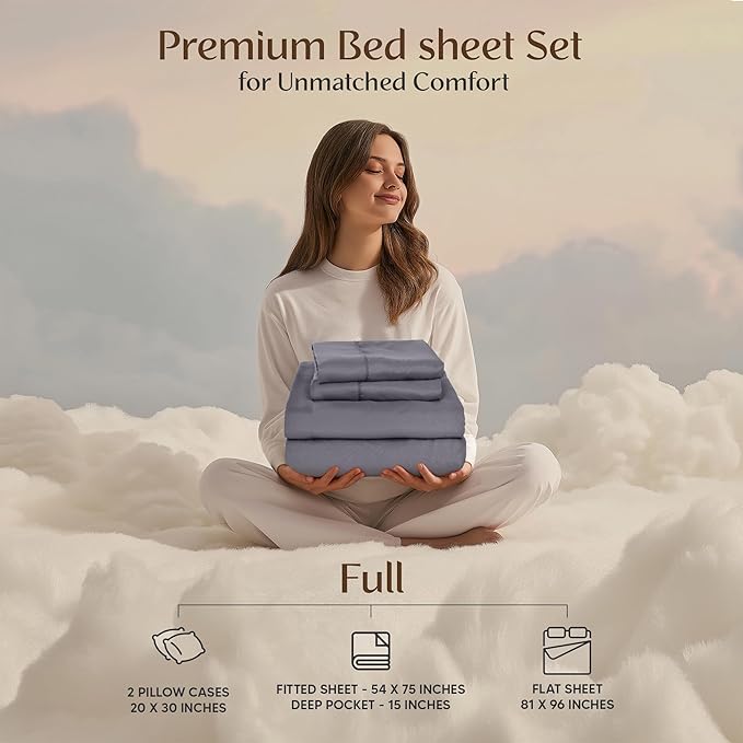 Utopia Bedding Full Sheet Set – 4 Piece Bed Sheets for Full Size Bed, Soft and Breathable Microfiber, Includes 1 Fitted Sheet, 1 Flat Sheet and 2 Pillowcases (Grey)