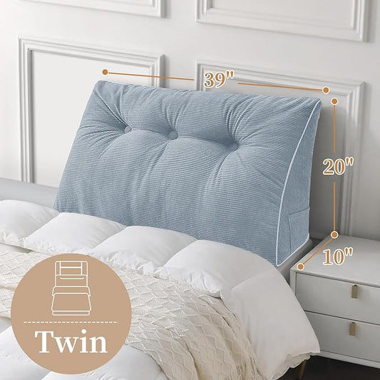 Sasttie Headboard Pillow Twin/Twin XL, Wedge Pillow Headboard for Dorm, Triangular Daybed Backrest Cushion for Sitting or Reading in Bed, with Removable Washable Cover, Greyish Blue