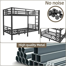 Twin XL Over Twin XL Bunk Bed, Metal Bunk Bed Frame Heavy Duty Bunk Beds Loft Bed Frame with Ladder and Guardrail Metal Slats No Box Spring Required for Adults Teens, Black