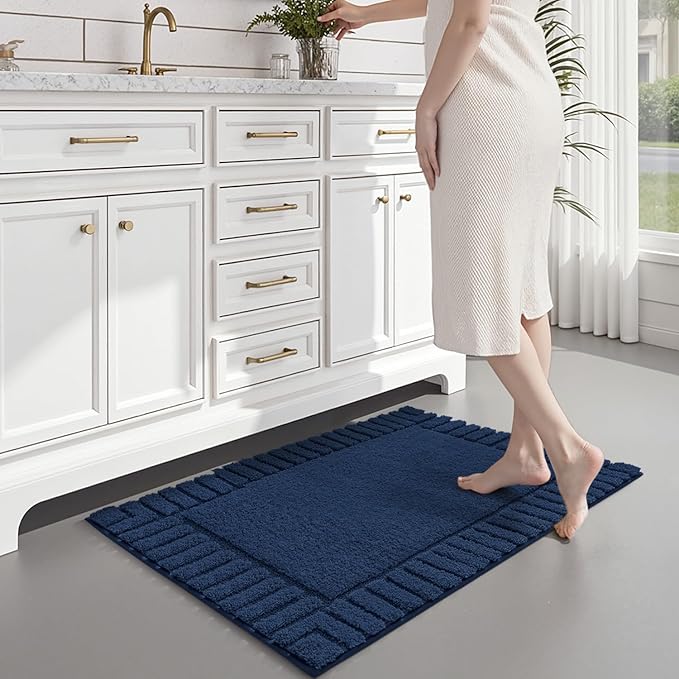 LUMI Bathroom Rugs Non Slip with Rubber Backing, Extra Soft Plush Microfiber Bath Rug Absorbent, Machine Washable Bath Mat Quick Dry for Tub, Shower, Hotel, Blue, 24"x36"