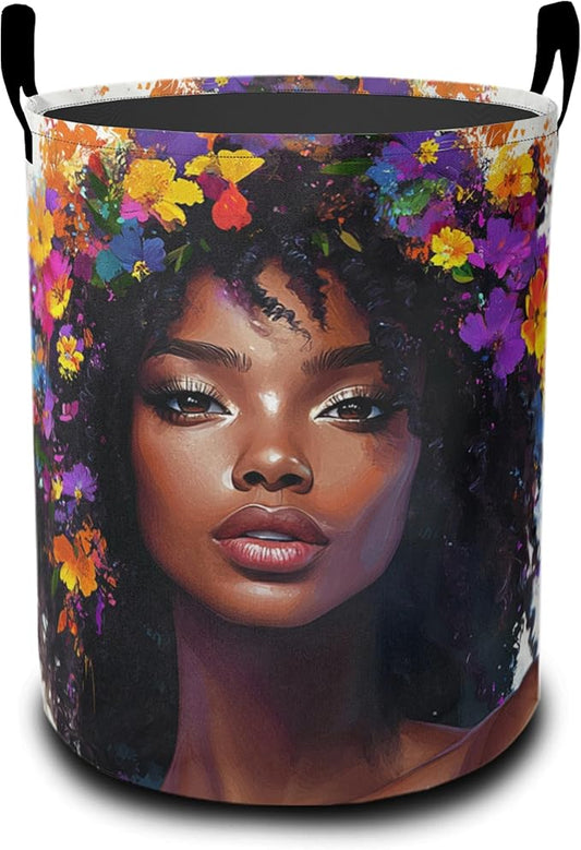 Laundry Basket-Black Girl Foldable Waterproof Oxford Cloth Funny Tote Bag Laundry Hamper Clothes Storage Bucket Organizer For Bathroom/Laundry Storage/Bedroom Storage Basket