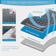 GRT Twin XL Size Grey Quilted Fitted Mattress Pad, 100% Waterproof Breathable Mattress Protector, Noiseless Hollow Cotton Mattress Topper, Fitted 8