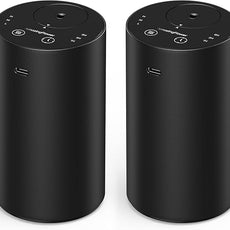 Waterless Essential Oil Diffuser, Rechargeable Scent Diffusers with 3 Mist Levels & Timers, Portable Aromatherapy Diffuser for Home Car Room Studio Office, Black Metal 2 Pack