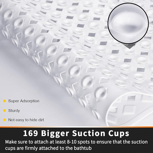 Yimobra Square Shower Mat Non Slip, Super Strong Suction Cups, 21"x21" Bath Tub Mat with Drain Holes, Machine Washable Fast Draining Bath Mats, Bathroom Essentials,White