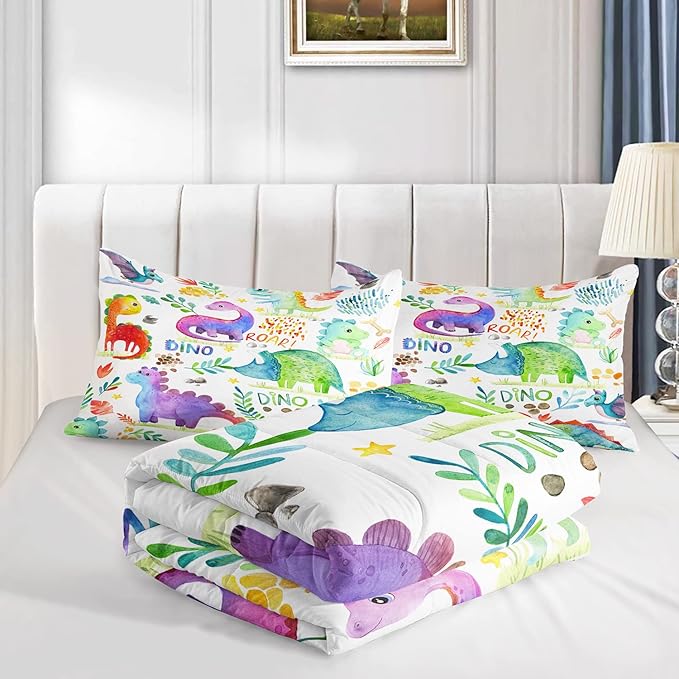 CVHOUSE Dinosaur Comforter Set - Microfiber Quilt Set with 1 Comforter and 2 Pillow Cases - 3 Piece