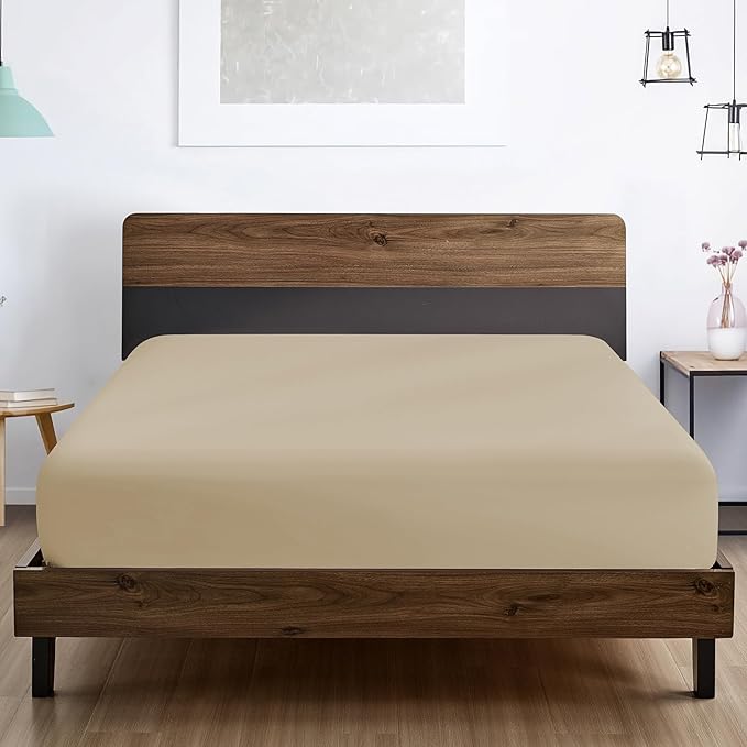 FreshCulture California King Fitted Sheet Only - Hotel Quality Fitted Sheet - Ultra Soft & Breathable - Brushed Microfiber - Deep Pocket - Cooling Fitted Sheets for Cal King Size Bed (Beige)