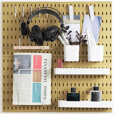 Pegboard Combination Kit, Wall Mounted Storage Set with 4 Pegboards & 14 Accessories Hanging, Yellow Peg Boards Organizer for Walls Display, Crafts Organization, Kitchen Organizer, 22