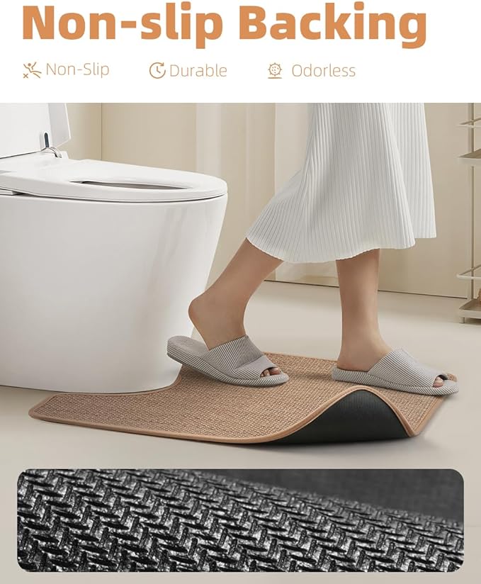 PADOOR Braided Toilet Rugs U Shaped, Non Slip Toilet Mats for Bathroom Floor Machine Washable Super Absorbent Contour Bath Rugs for Toilet Mat Quick Dry U Shaped Toilet Rug, 20''x24'' Beige
