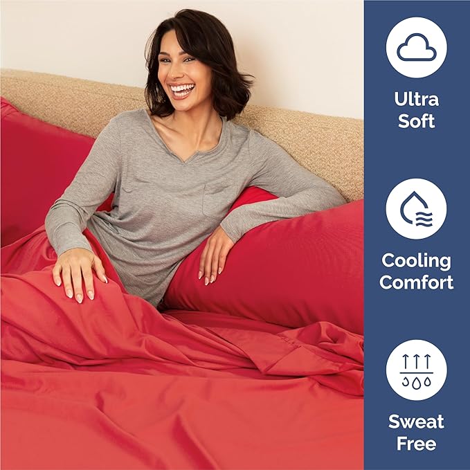 Split King Sheets Set 7 Piece - Includes 4 Pillowcases - Bed Sheets Split King Size - Soft Hotel Luxury Bedding - Cooling, Comfy & Breathable - 1 Flat & 2 Fitted & 4 Pillowcases w/ Deep Pockets - Red