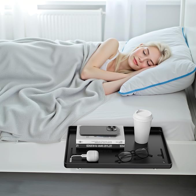 Bedside Shelf for Dorm Bunk Bed, Clip On Nightstand, Bed Side Table Tray Organizer, College Dorm Room Essentials for Girls/Guys, Bedside Tray with Cable Management for Dormitory, Back to School