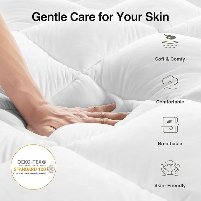Novilla King Mattress Topper, Soft Pillow Top for Dorm Bed, Breathable Quilted Mattress Pad Cover with Deep Pocket, Down Alternative Fill, Machine Washable Back to School Essentials