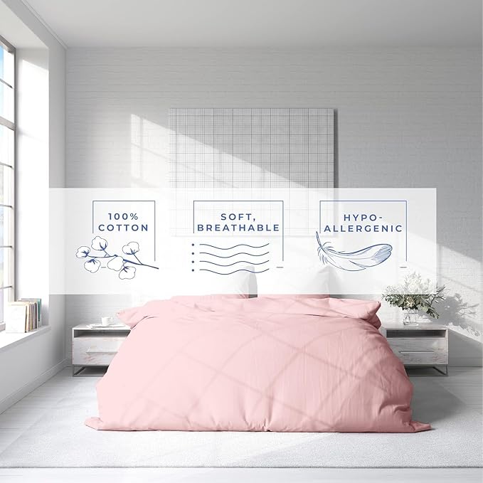 Kotton Culture Custom Duvet Cover - 100% Egyptian Cotton Sateen 600 Thread Count Soft Premium Breathable Customizable Comforter Cover(Desired Dimensions)- Zipper Closure & 7 Internal Ties -Pink Blush