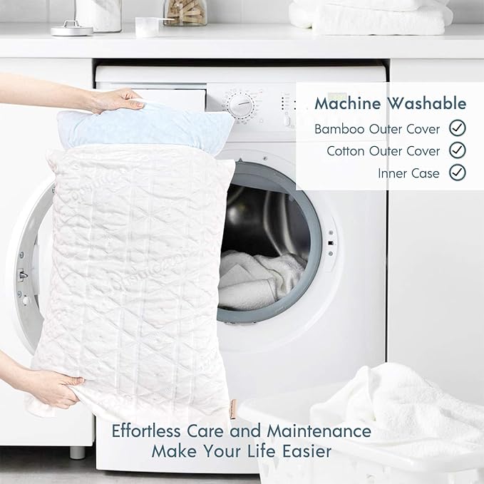 Phantoscope Memory Foam Pillow for Sleeping, Shredded Memory Foam Pillow Cooling Gel for Hot Sleepers, Adjustable Firm Bed Pillows with Bamboo Cover & Cotton Cover, King Size, 1 Pack, Gift Package