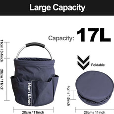 Bucket 17L Cleaning Organizer with Handle with 6 Pockets Foldable Storage Blue Portable Cleaning Bucket Bag Shower Box Home Garden Multifunctional Camping Storage Basket (Blue)