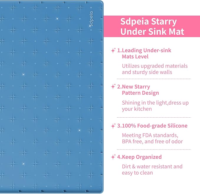 Sdpeia Under Sink Mat 22"×19" Waterproof Silicone Cabinet Liner & Sink Protector for Kitchen & Bathroom, Multi-Purpose Organizers Tray for Pets, Laundry, Cat Litter Mat