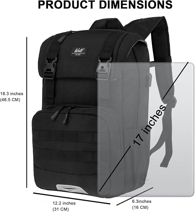 WOLT Laptop Backpack with USB Charging Port Fits Up to 17 Inch Laptop, College Backpack for Men Women, Computer Business Bookbag, Black