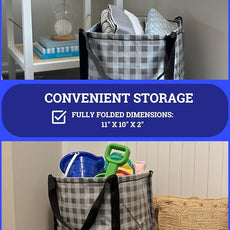 DURASACK Heavy Duty Storage Tote Bag 22-Gallon Rugged Woven Polypropylene Moving Bag, Reusable Self-Standing Design, Holds up to 500 Pounds, Single, Gingham Gray