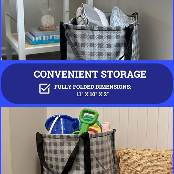 DURASACK Heavy Duty Storage Tote Bag 22-Gallon Rugged Woven Polypropylene Moving Bag, Reusable Self-Standing Design, Holds up to 500 Pounds, Single, Gingham Gray