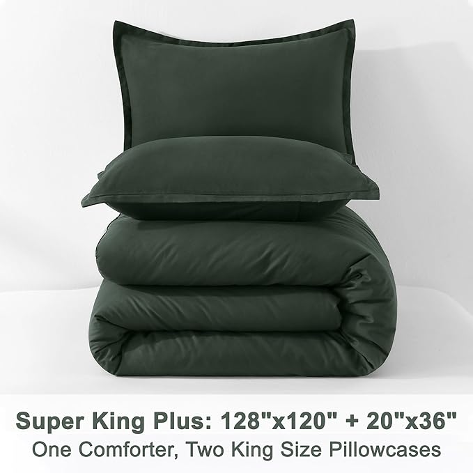 Litanika Comforter Set, Lightweight Solid Bedding Comforter Set, Fluffy Down Alternative Bed Set, Forest Green, Super King Plus