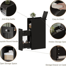 ChooChoo Slim Bathroom Storage Cabinet, Narrow Small Bathroom Organizer with Slide Out Drawer Storage, Toilet Paper Holder, for Small Spaces, Black