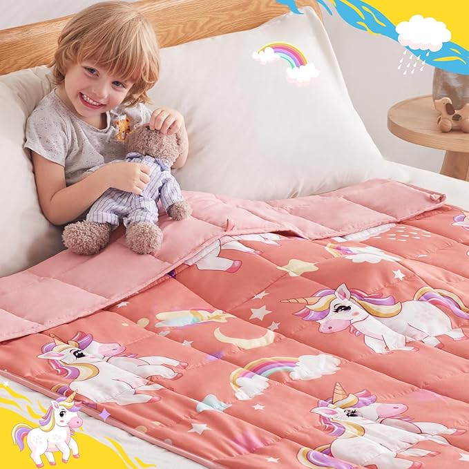 anfie Weighted Blanket Kids(40"x60" 7lbs) Weighted Blanket Cooling Blanket for Sleeping,Throw Size Breathable Blanket with Premium Glass Bead(Red Unicorn)
