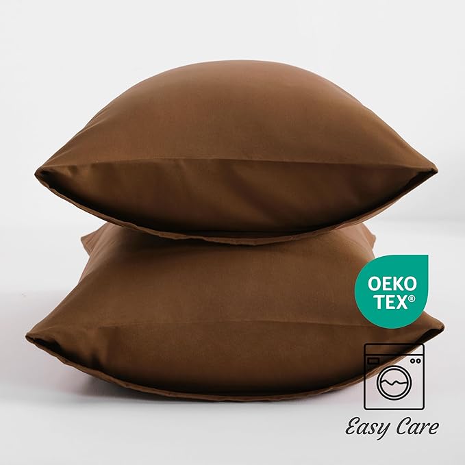 NTBAY Standard Pillow Cases Set of 2, 2 Pack Brushed Microfiber 20x26 Pillow Cases, Soft, Wrinkle, Fade, Stain Resistant Brown Pillow Cases with Envelope Closure, 20x26 Inches, Brown