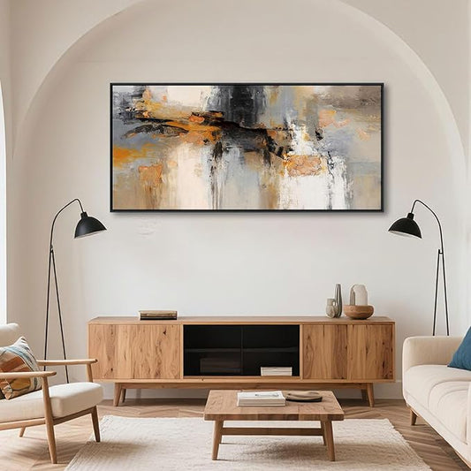Abstract Canvas Wall Art - Large Framed Gray and Orange Paintings - Modern Wall Art Decor for Living Room & Office - Includes Pictures for Home Decoration Artwork for Bedroom 24×48IN