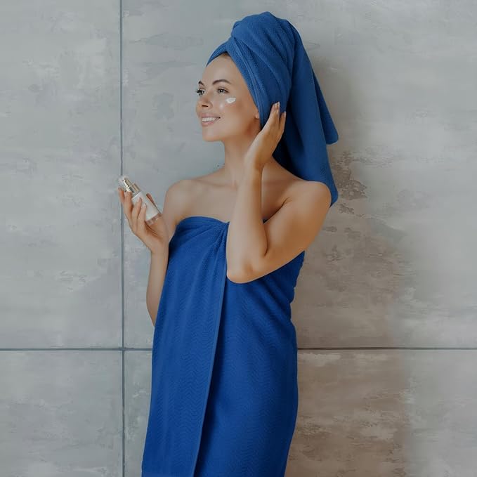 2 Pcs Oversized Bath Towels, 40 x 80 Inch Extra Large Coral Fleece Soft and Absorbent Bath Sheets, Lightweight Shower Towels for Home, Spa, Beach, Pool (Navy Blue)